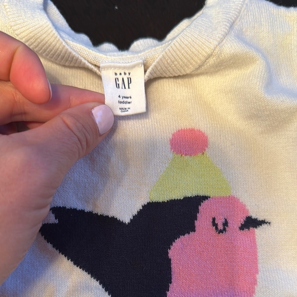 GAP Kids Cream Sweater with Pink Bird Design - Picture 2 of 2